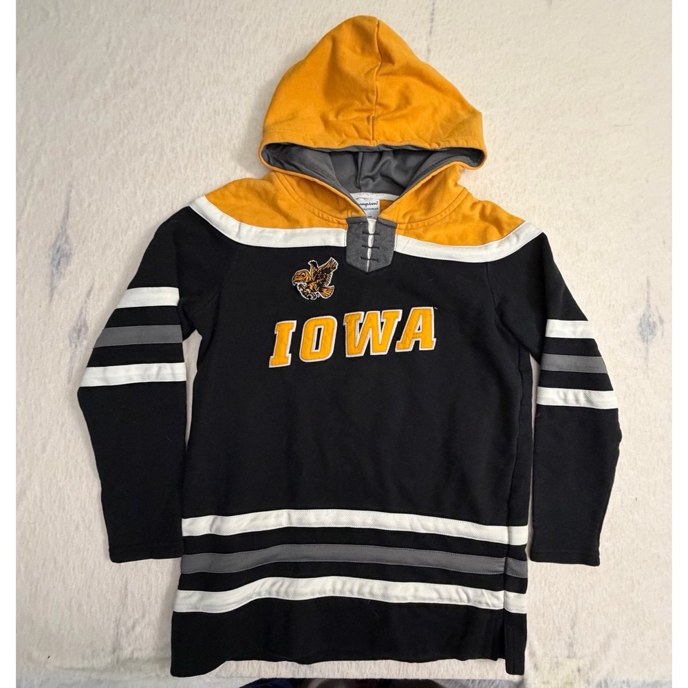 Champion Iowa Hawkeyes Youth Hoodie Black Gold Pullover NCAA Sweatshirt‎